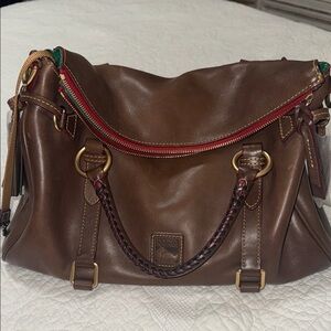 Dooney & Bourke Brown Leather Shoulder Bag with Red Accents